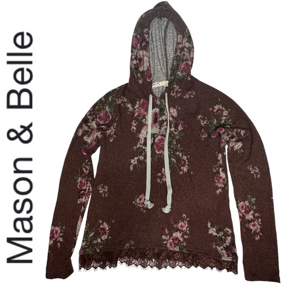 NWOT Mason + Belle Floral Hooded Sweater xs - Picture 1 of 13